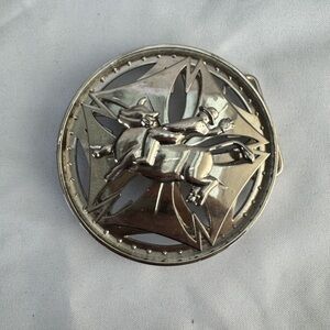 Silver Round Belt Buckle with bull Design rodeo
